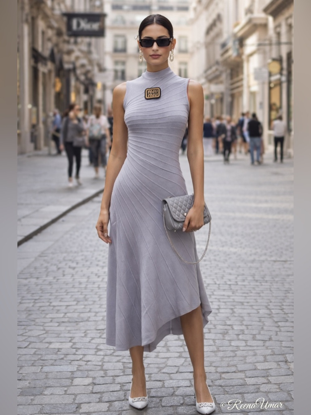 Sleeveless Lavender-Gray Ribbed Asymmetrical Dress – Size XS (0)